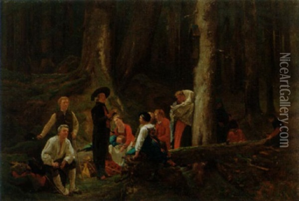 Die Predigt Im Wald Oil Painting - Leon Emile Caille