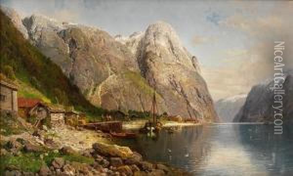 Fjordlandskap 1892 1892 Oil Painting - Anders Monsen Askevold