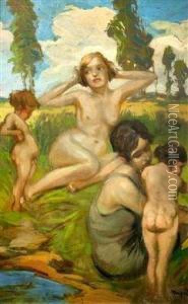 Bathing Oil Painting - Karel Nejedly
