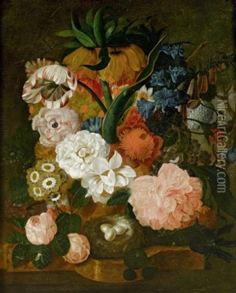 Blumenstilleben Mit Vogelnest Oil Painting - Jan Van Huysum
