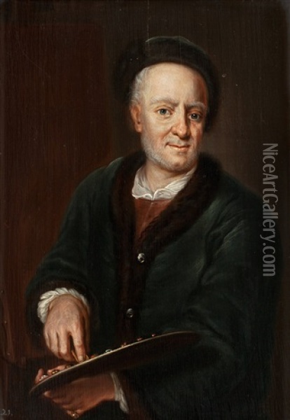 Portratt Av En Malare Med Palett Oil Painting - Johann Leonhard Hirschmann