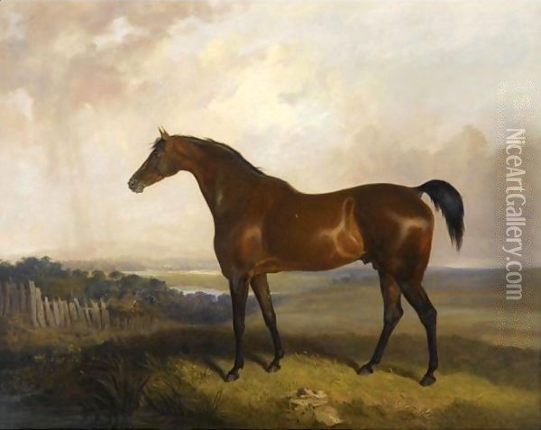 A Bay Horse In A Landscape Oil Painting - Sawrey Gilpin