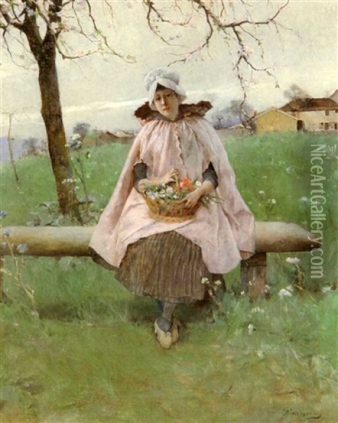 The Flower Gatherers Oil Painting - Emile Auguste Pinchart