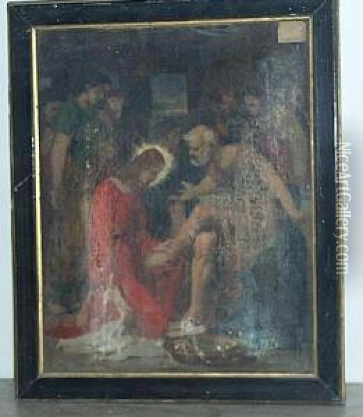 Jesus Lave Les Pieds De Saintpierre- Oil Painting - Lionel Noel Royer