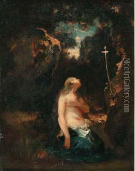 Madeleine Repentante, Circa 1860 Oil Painting - Narcisse-Virgile D Az De La Pena