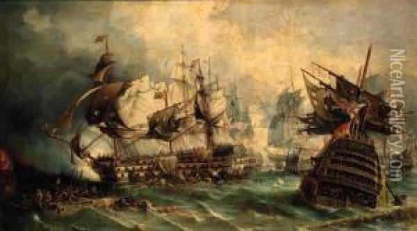 The Battle Of Trafalgar, 21st October, 1805 Oil Painting - William E.D. Stuart