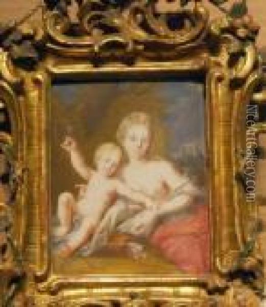 Venus And Cupid And An Allegory Of Charity: Two Oil Painting - Antoine Pesne