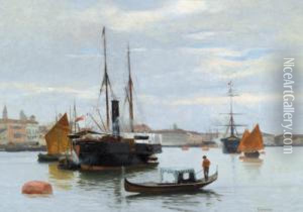 Veduta Del Porto Di Trieste Oil Painting - Giuseppe Barison