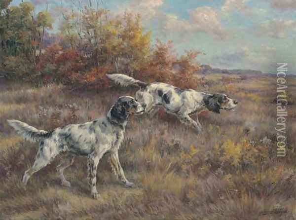Two setters on a point in an extended landscape Oil Painting - Edmund Henry Osthaus