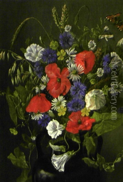 Bouquet De Fleurs Des Champs A Papillon Oil Painting - Emma Mulvad