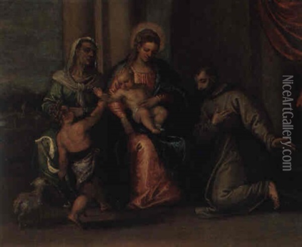 Madonna Mit Kind, Johannesknaben Und Heiligen Oil Painting - Carlo Caliari