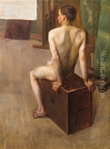 Male Nude In Studio Oil Painting - Frantisek Jakub