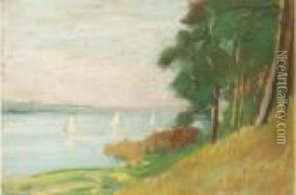 Sailing Boats On A Lake Oil Painting - Lesser Ury