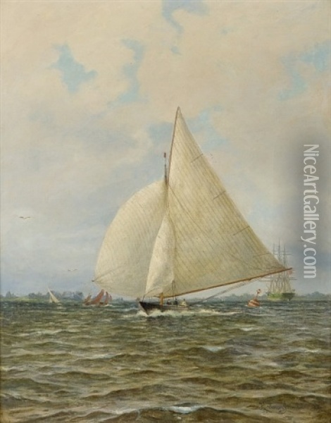 English Race, The Thames Oil Painting - Hjalmar Johnssen