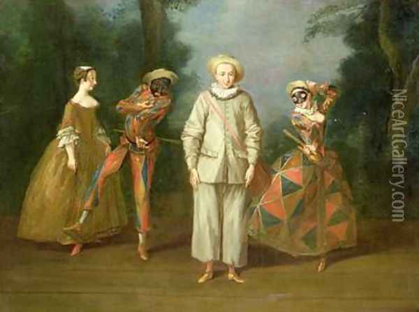 Pierrot and Harlequin Oil Painting - Philipe Mercier