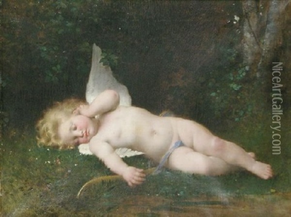 Sleeping Cupid Oil Painting - Leon Jean Basile Perrault