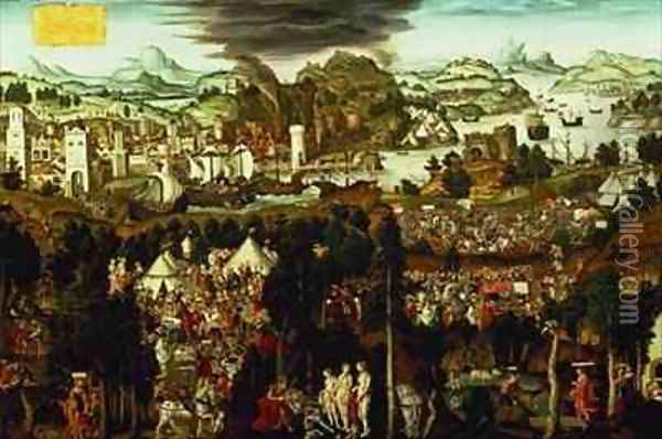 The Judgement of Paris and the Trojan War Oil Painting - Matthias Gerung or Gerou