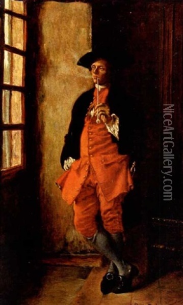 Man With Pipe At Window Oil Painting - Juan Pablo Salinas