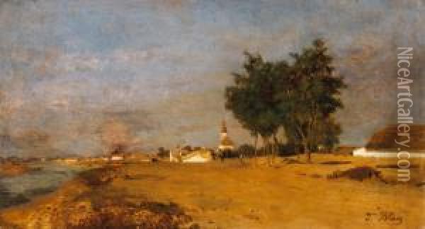 By The River Tisza At Szolnok, 1870s Oil Painting - Tina Blau
