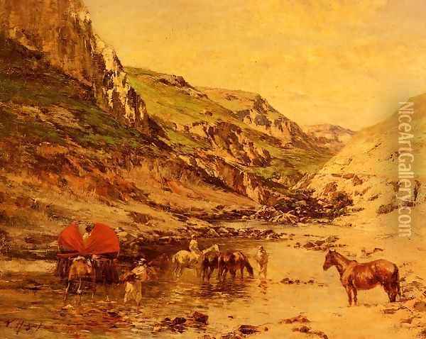 Arabs Resting in a Gorge Oil Painting - Victor Pierre Huguet