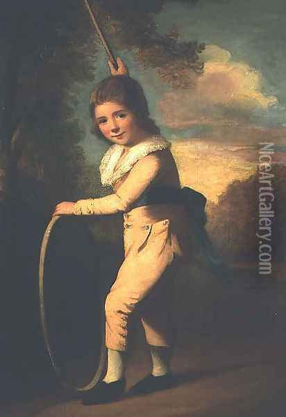 Portrait of Master William Morgan with a hoop and stick Oil Painting - John Hoppner