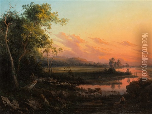 Harvest At Sunset Oil Painting - Girolamo Gianni