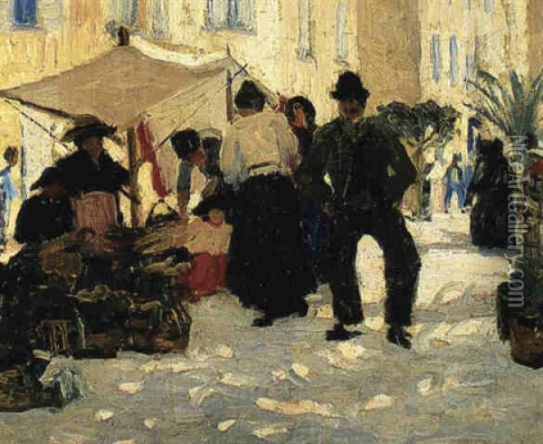 French Market Place Oil Painting - Emanuel Phillips Fox