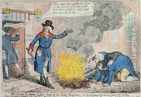The Crown and Anchor Libel burnt by the Public Hangman Oil Painting - James Gillray