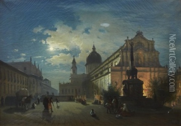 Piazza Del Duomo I Catania, Sicilien Oil Painting - Albert Soult Berg