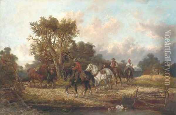 Horsemen by a stream Oil Painting - Alexis de Leeuw