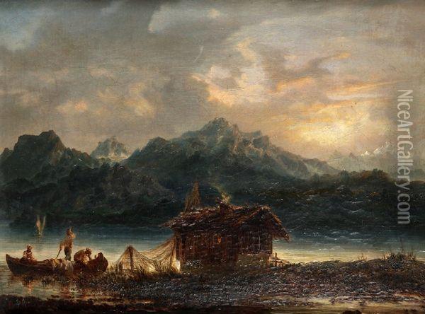 Vue D'un Lac Suisse Oil Painting - Benjamin Netter