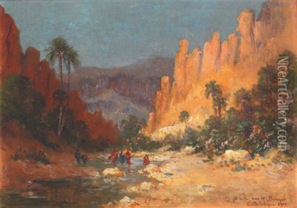 Lavandieres A L'oasis Oil Painting - Eugene Jules Delahogue