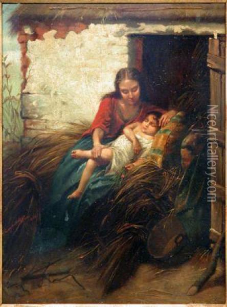 Mother And Her Sleeping Child Oil Painting - Henry Campotosto