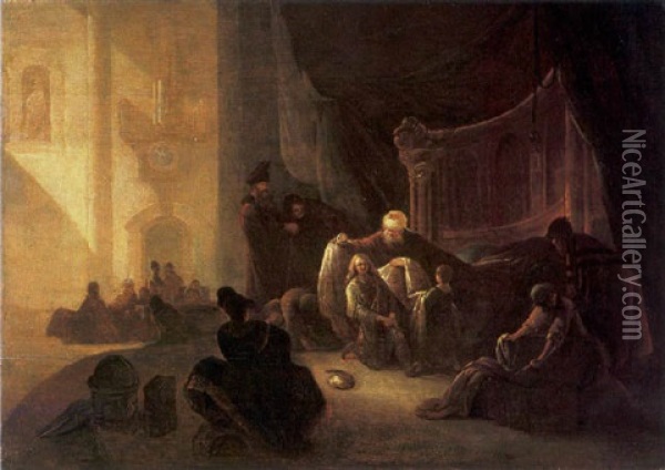 Jacob Giving Joseph The Coat Of Many Colours Oil Painting - Adriaen Gael the Younger