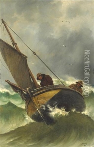 Squally Weather Oil Painting - Georges Jean Marie Haquette