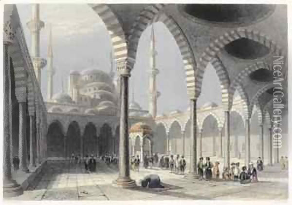 The Court of the Mosque of Sultan Achmet, Istanbul Oil Painting - William Henry Bartlett