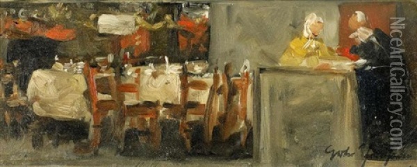 Im Restaurant Oil Painting - Gerhard Janssen