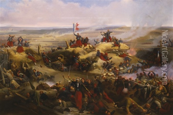 Prise De La Gorge De Malakoff, September 1855 Oil Painting - Adolphe Yvon
