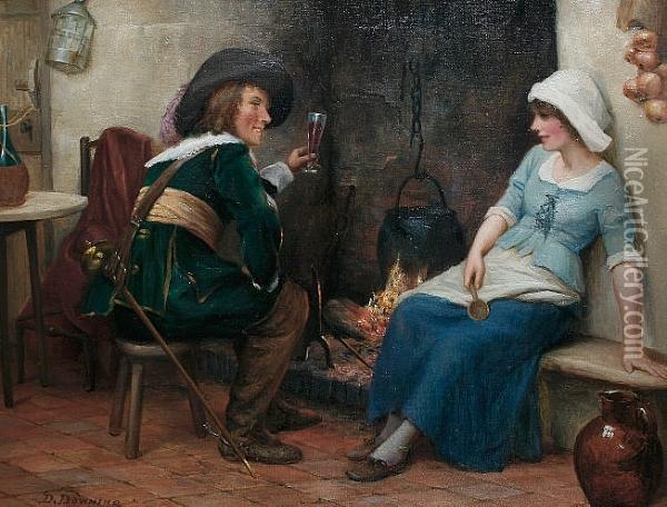 A Fireside Toast Oil Painting - Delapoer Downing