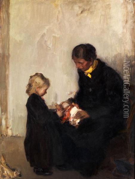 Mutter Mit Kind Und Einer Puppe Oil Painting - Hans Looschen