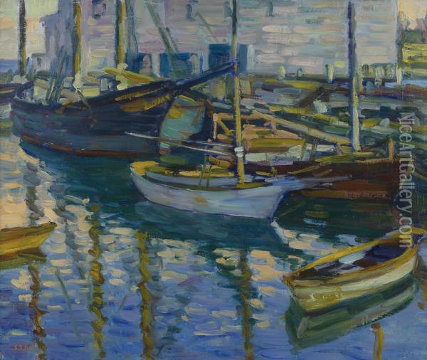 Boats At Dock Oil Painting - Charles Salis Kaelin