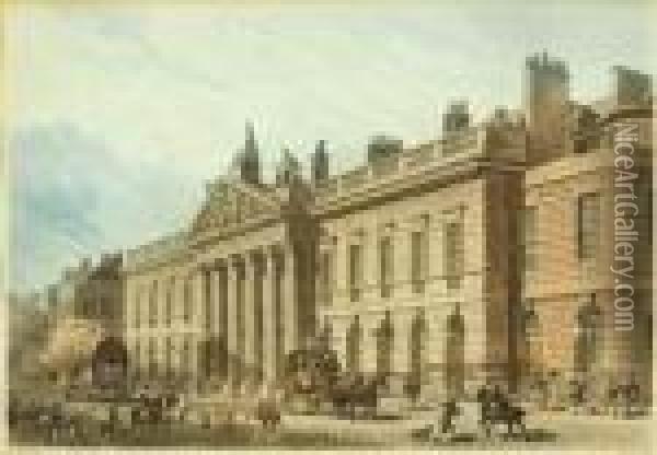 Outh View Of The New Custom House; East India House Oil Painting - Joseph Constantine Stadler