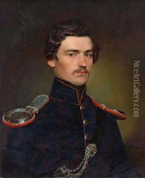 Portrait Eines Jungen Herren In Uniform Oil Painting - Franz Eybl