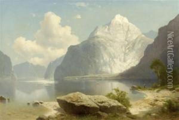 Fjord Oil Painting - Adolf Chwala