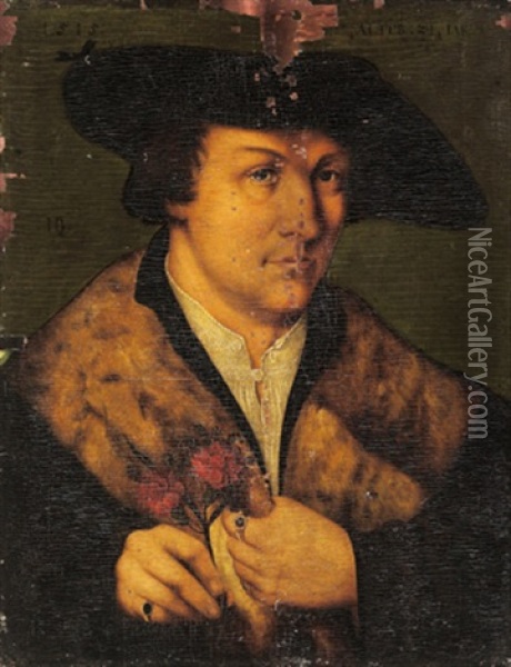 Bildnis Eines Herrn Mit Einer Nelke Oil Painting - Hans Holbein the Younger