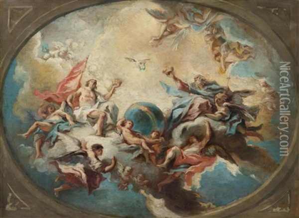 The Holy Trinity. Sketch For A Ceiling Painting In Asti Oil Painting - Carlo Innocenzo Carlone