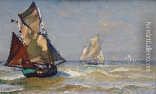 Sailboats On The High Seas Oil Painting - Edmond (Falconnet) de Palezieux