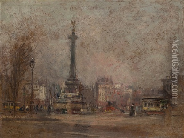 Place De La Bastille In Paris Oil Painting - Maurice Levis