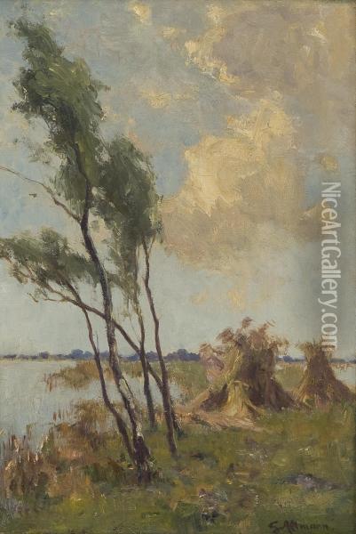 Hoystakker I Dikelandskap Oil Painting - Gerard Altmann