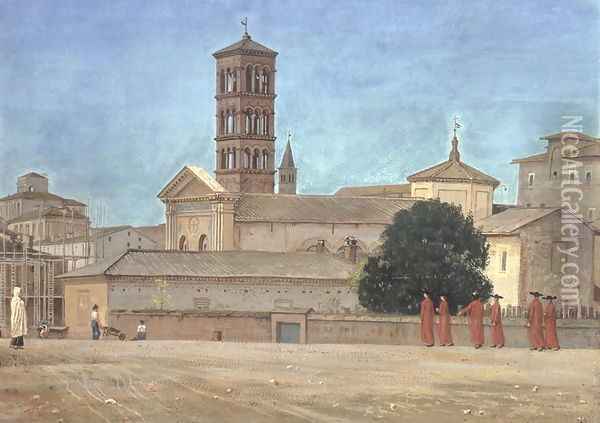 View of the Campanile of Santa Francesca Romana, Rome, 1873 Oil Painting - Walter Crane
